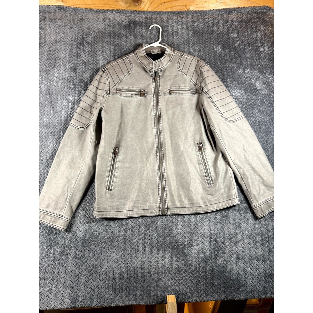 INC International Concepts Pleather Motorcycle Jacket Mens Large Gray Full Zip